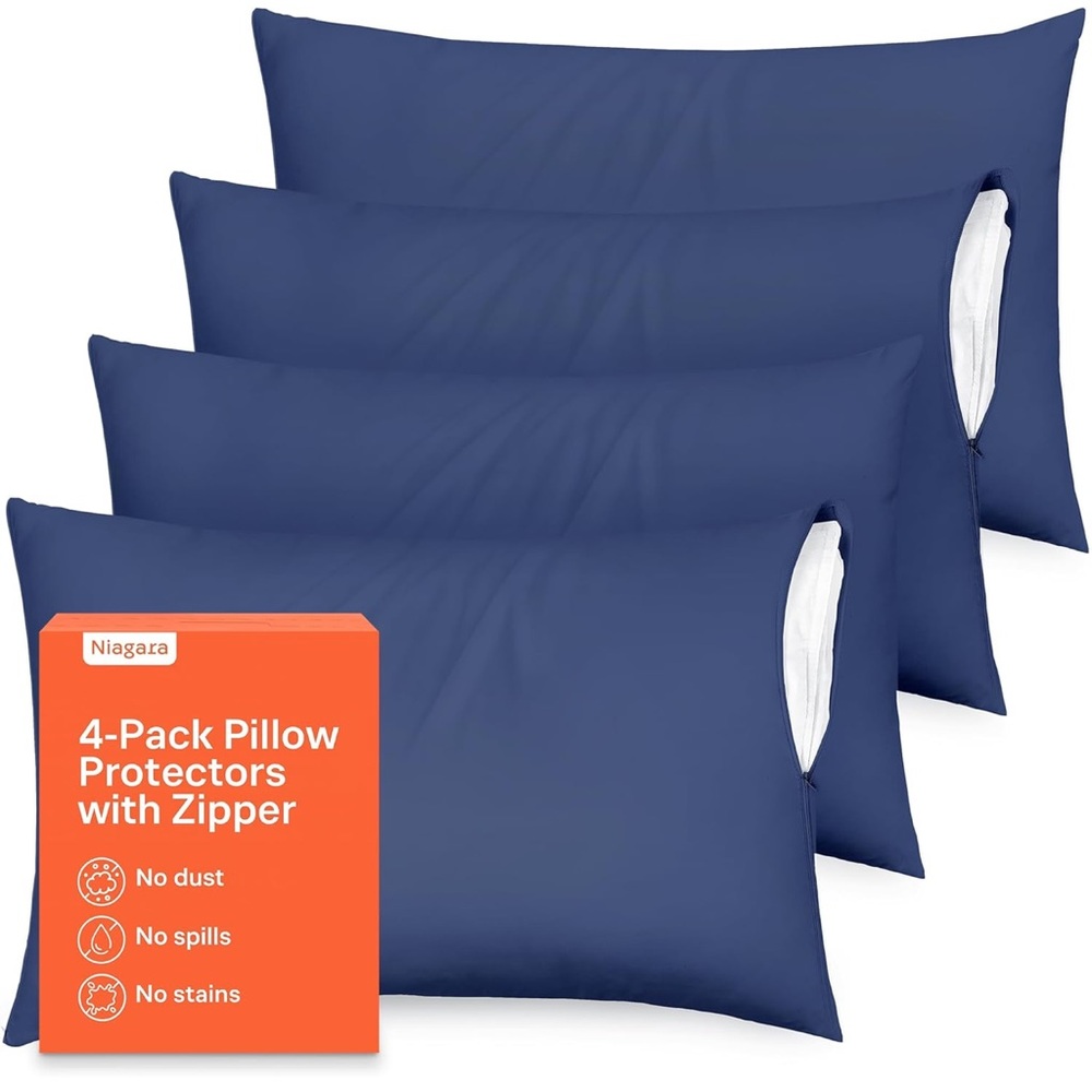 Ultra Soft Pillow Protectors with Zipper Standard Size - Set of 4 Breathable